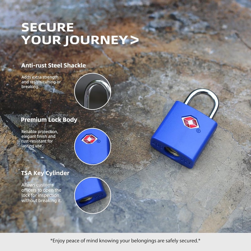 UP Security TSA Approved Locks for Luggage 4 Pack, TSA Locks for Luggage Travel Accessories, Small Padlock with Key, Weatherproof Outdoor Use Keyed Mini Padlock for Suitcase, Backpack, Bag, Zipper - Image 2